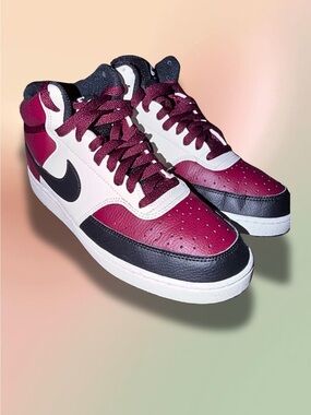 Nike Court Vision Mid Burgundy Black White High Top Sneakers Men’s 8.5